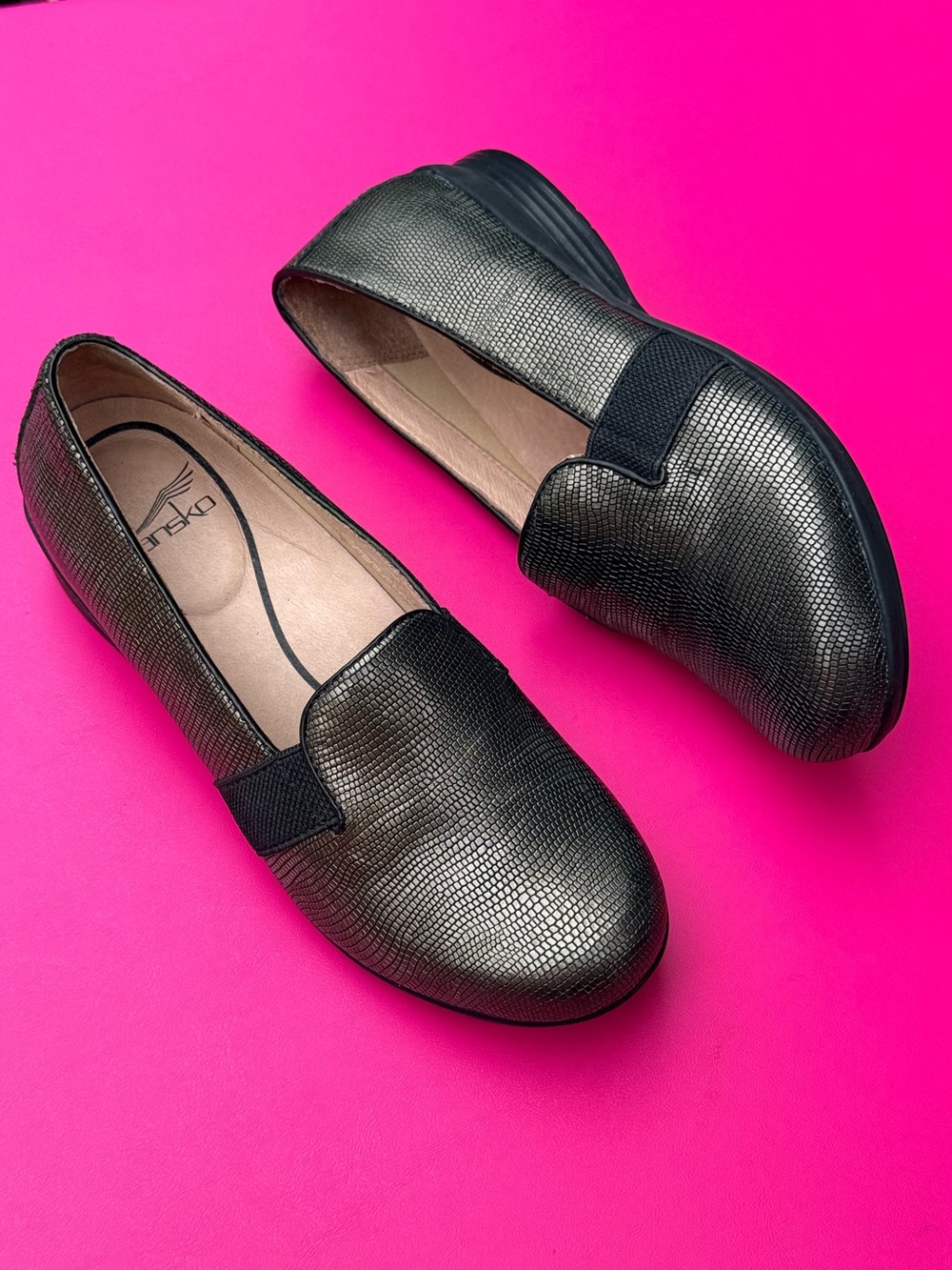 Dansko Addy Metallic Lizard Leather Slip On Loafers EU 36 US 5.5 6 EUC